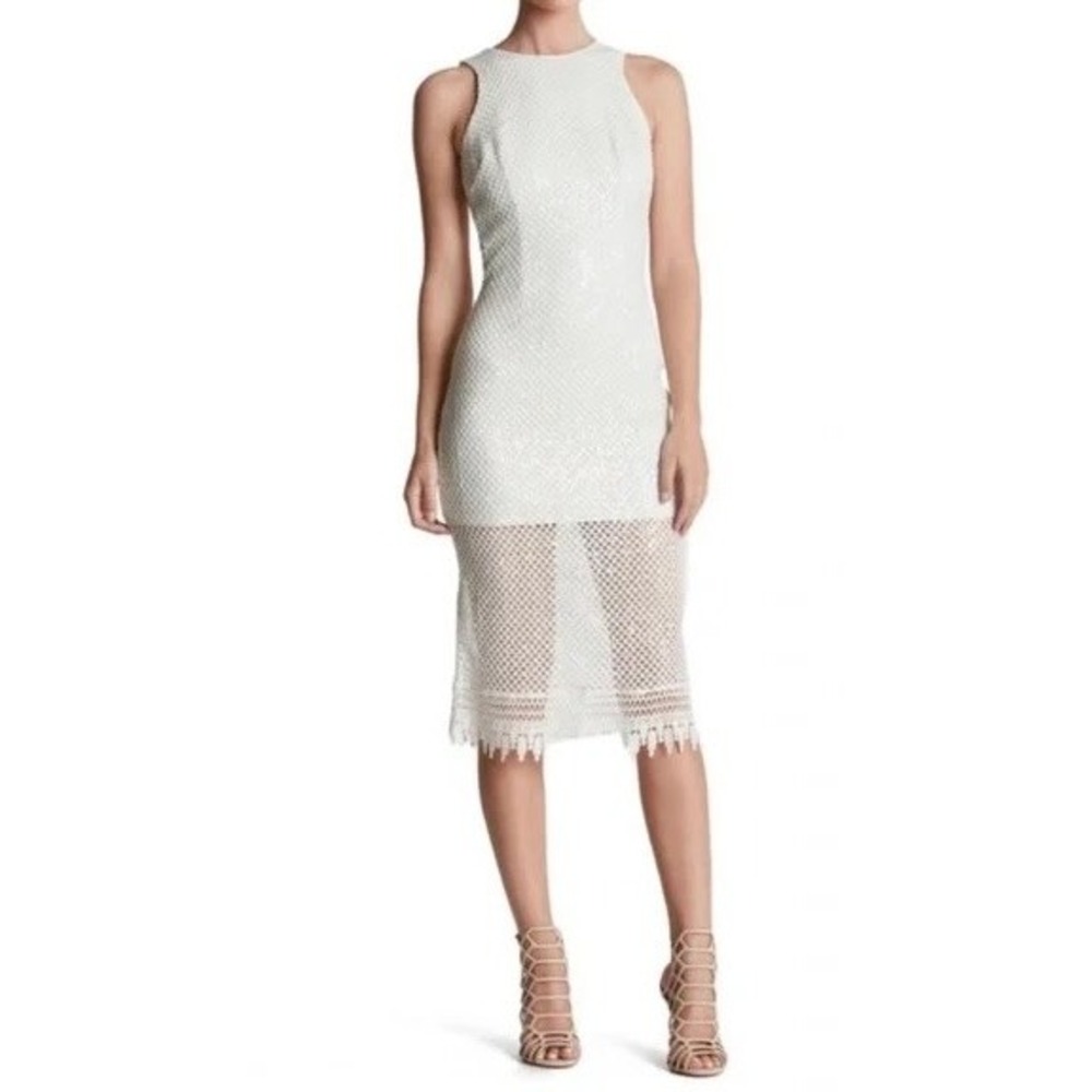DRESS THE POPULATION Alina Sequin Crochet Lace Midi Dress Bridal White Small‎